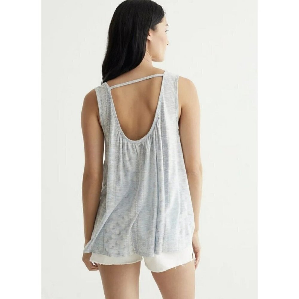 LUCKY Brand Boho flowy Tank Top SMALL Pleated in Allure gray sleeveless NEW - Picture 2 of 11